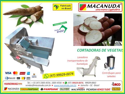 MÁQUINA PROFISSIONAL PARA CORTAR E FATIAR MANDIOCA, MARCA MACANUDA